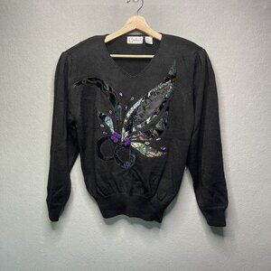 Vintage Carducci Women’s Black Sweater With Applique Design Medium